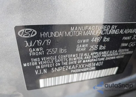 2019 Hyundai Sonata Se из США, поврежденный, VIN 5NPE24AFXKH814401